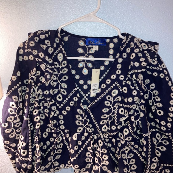 NWT Francesca’s Blue Tanya Eyelet Ruffle Blouse - Picture 4 of 10